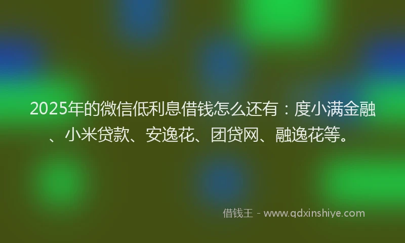2025年的微信低利息借钱怎么还有：度小满金融、小米贷款、安逸花、团贷网、融逸花等。