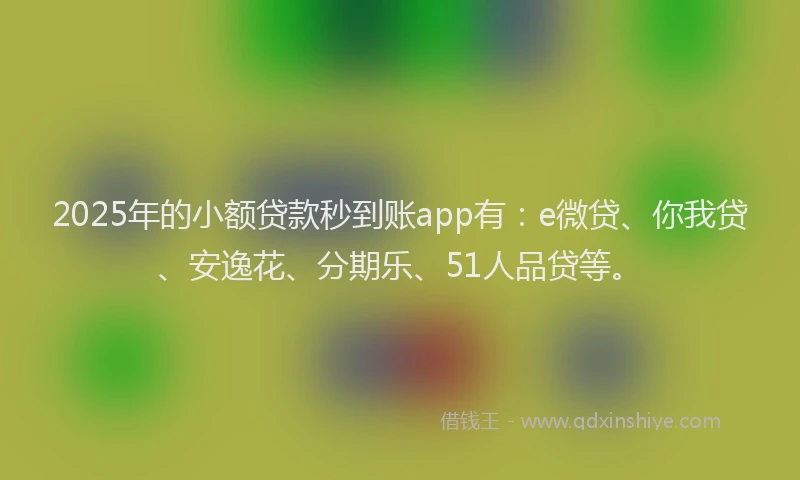 2025年的小额贷款秒到账app有：e微贷、你我贷、安逸花、分期乐、51人品贷等。