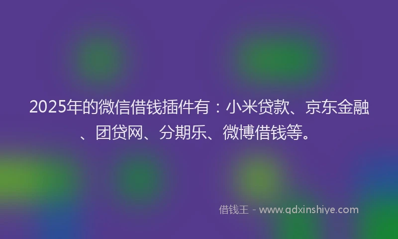 2025年的微信借钱插件有：小米贷款、京东金融、团贷网、分期乐、微博借钱等。