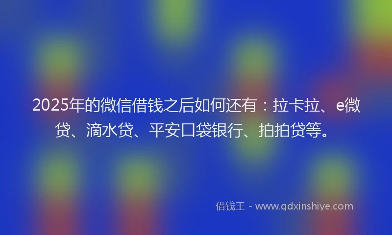 2025年的微信借钱之后如何还有：拉卡拉、e微贷、滴水贷、平安口袋银行、拍拍贷等。