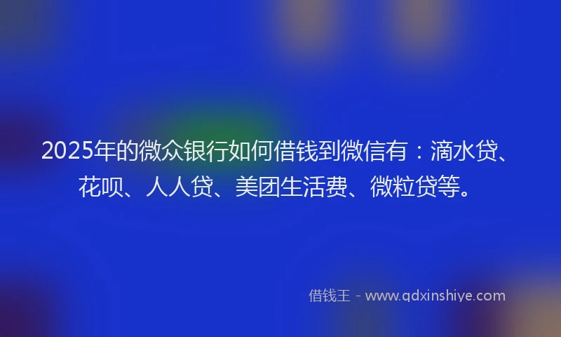 2025年的微众银行如何借钱到微信有：滴水贷、花呗、人人贷、美团生活费、微粒贷等。