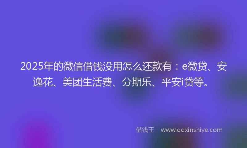 2025年的微信借钱没用怎么还款有：e微贷、安逸花、美团生活费、分期乐、平安i贷等。