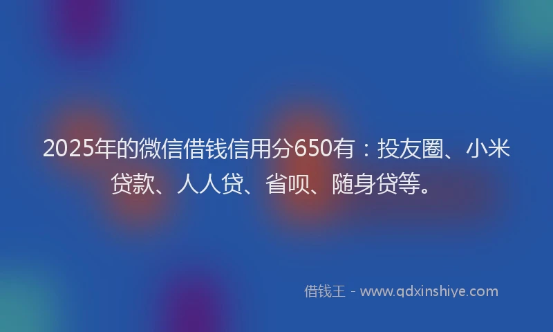 2025年的微信借钱信用分650有：投友圈、小米贷款、人人贷、省呗、随身贷等。
