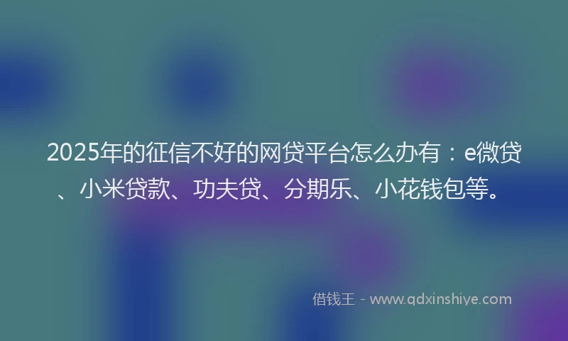 2025年的征信不好的网贷平台怎么办有：e微贷、小米贷款、功夫贷、分期乐、小花钱包等。