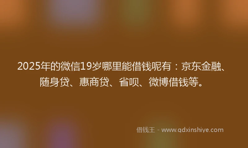 2025年的微信19岁哪里能借钱呢有：京东金融、随身贷、惠商贷、省呗、微博借钱等。