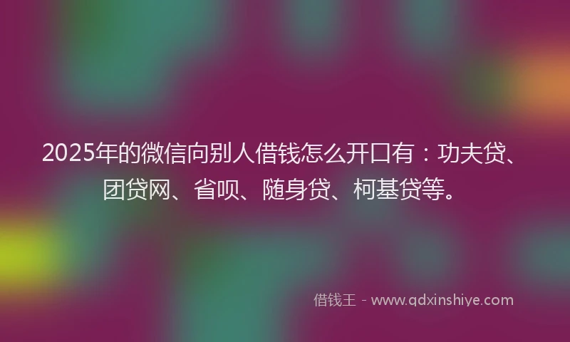 2025年的微信向别人借钱怎么开口有：功夫贷、团贷网、省呗、随身贷、柯基贷等。