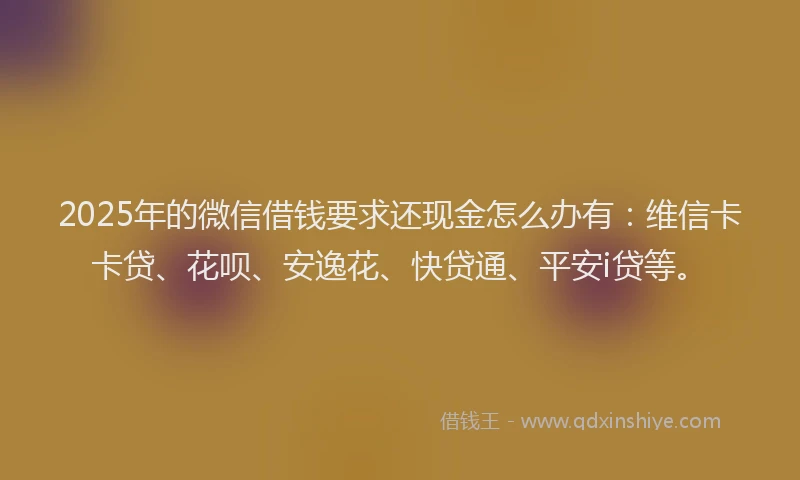 2025年的微信借钱要求还现金怎么办有：维信卡卡贷、花呗、安逸花、快贷通、平安i贷等。