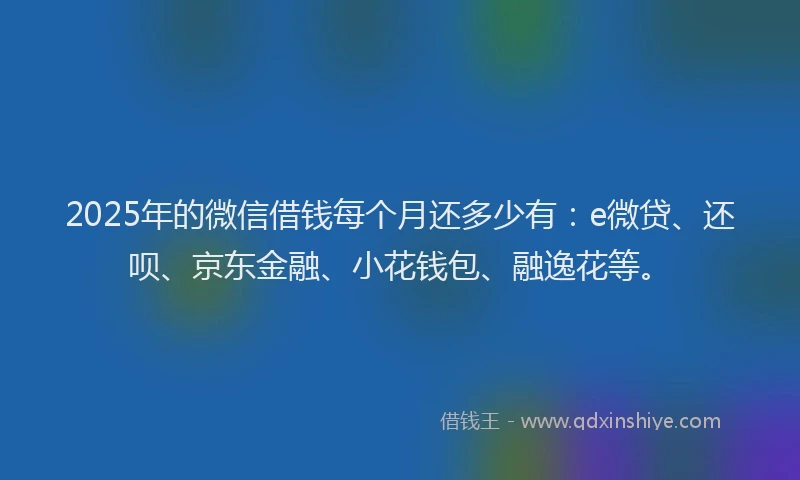 2025年的微信借钱每个月还多少有：e微贷、还呗、京东金融、小花钱包、融逸花等。