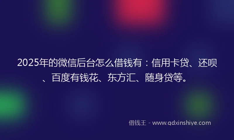 2025年的微信后台怎么借钱有：信用卡贷、还呗、百度有钱花、东方汇、随身贷等。