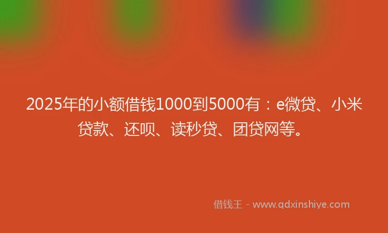 2025年的小额借钱1000到5000有：e微贷、小米贷款、还呗、读秒贷、团贷网等。