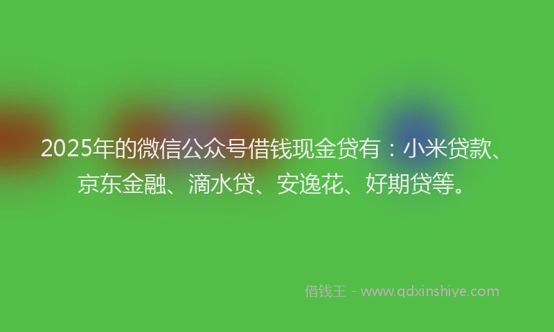 2025年的微信公众号借钱现金贷有：小米贷款、京东金融、滴水贷、安逸花、好期贷等。