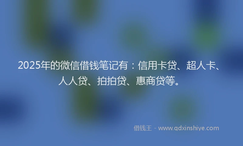 2025年的微信借钱笔记有：信用卡贷、超人卡、人人贷、拍拍贷、惠商贷等。