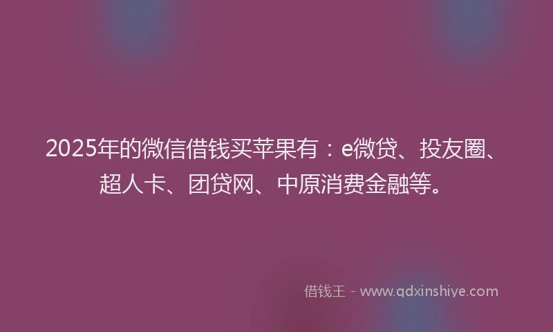 2025年的微信借钱买苹果有：e微贷、投友圈、超人卡、团贷网、中原消费金融等。