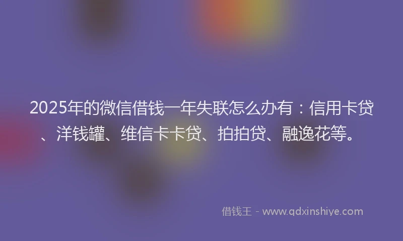 2025年的微信借钱一年失联怎么办有：信用卡贷、洋钱罐、维信卡卡贷、拍拍贷、融逸花等。