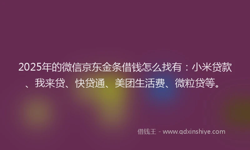 2025年的微信京东金条借钱怎么找有：小米贷款、我来贷、快贷通、美团生活费、微粒贷等。
