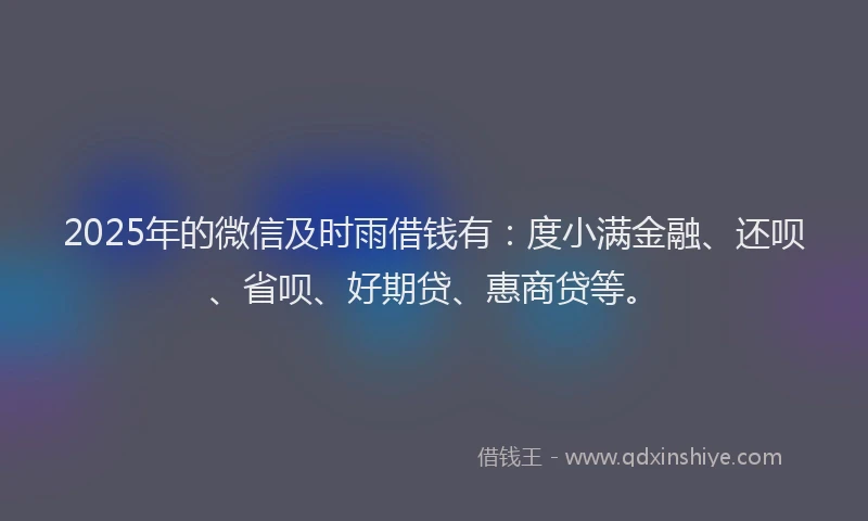 2025年的微信及时雨借钱有:度小满金融、还呗、省呗、好期贷、惠商贷等。