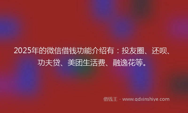2025年的微信借钱功能介绍有：投友圈、还呗、功夫贷、美团生活费、融逸花等。