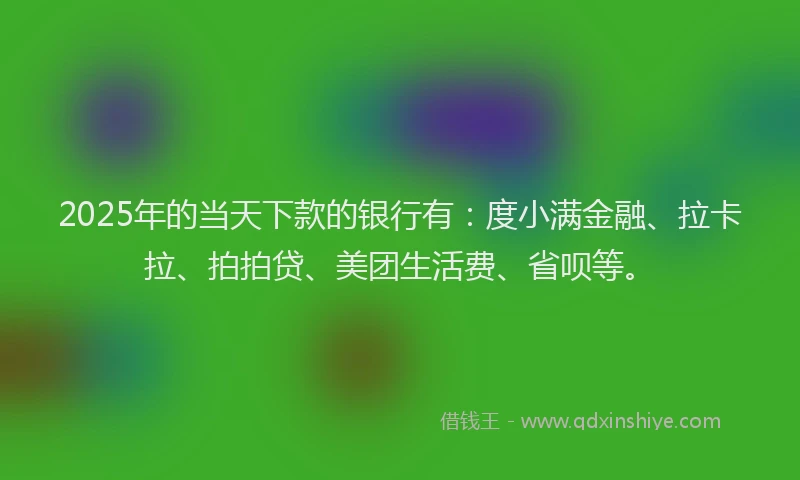 2025年的当天下款的银行有：度小满金融、拉卡拉、拍拍贷、美团生活费、省呗等。