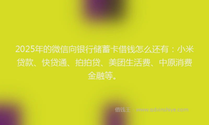 2025年的微信向银行储蓄卡借钱怎么还有：小米贷款、快贷通、拍拍贷、美团生活费、中原消费金融等。