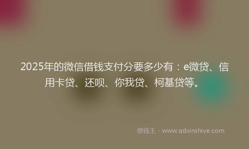 2025年的微信借钱支付分要多少有：e微贷、信用卡贷、还呗、你我贷、柯基贷等。