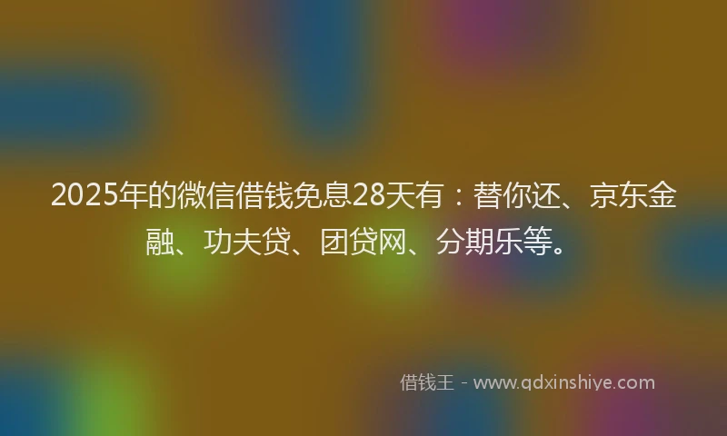 2025年的微信借钱免息28天有：替你还、京东金融、功夫贷、团贷网、分期乐等。