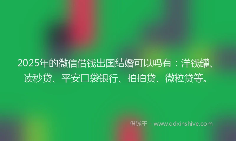 2025年的微信借钱出国结婚可以吗有：洋钱罐、读秒贷、平安口袋银行、拍拍贷、微粒贷等。