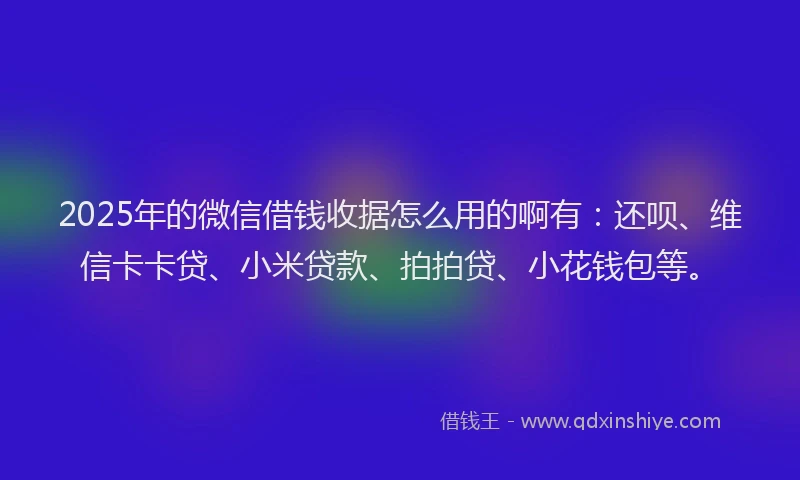 2025年的微信借钱收据怎么用的啊有：还呗、维信卡卡贷、小米贷款、拍拍贷、小花钱包等。