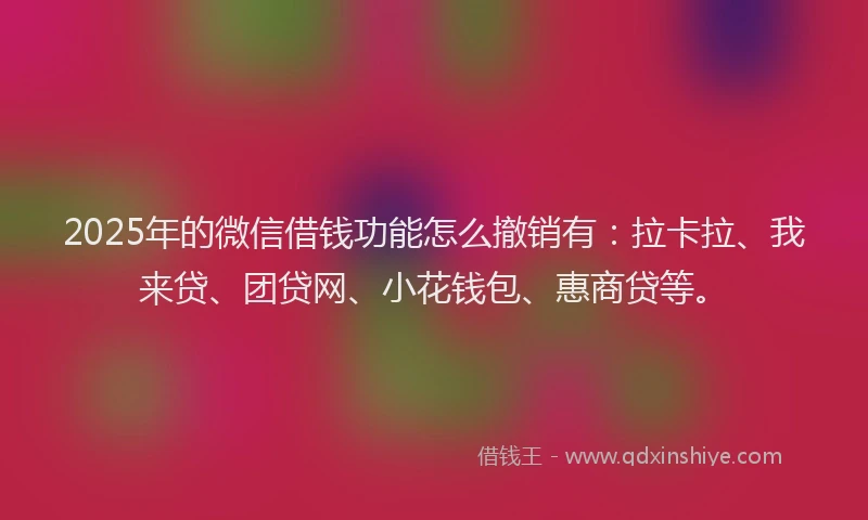 2025年的微信借钱功能怎么撤销有：拉卡拉、我来贷、团贷网、小花钱包、惠商贷等。