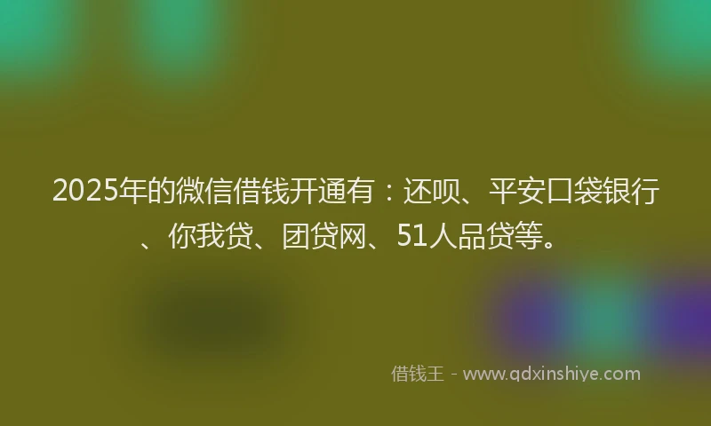 2025年的微信借钱开通有：还呗、平安口袋银行、你我贷、团贷网、51人品贷等。