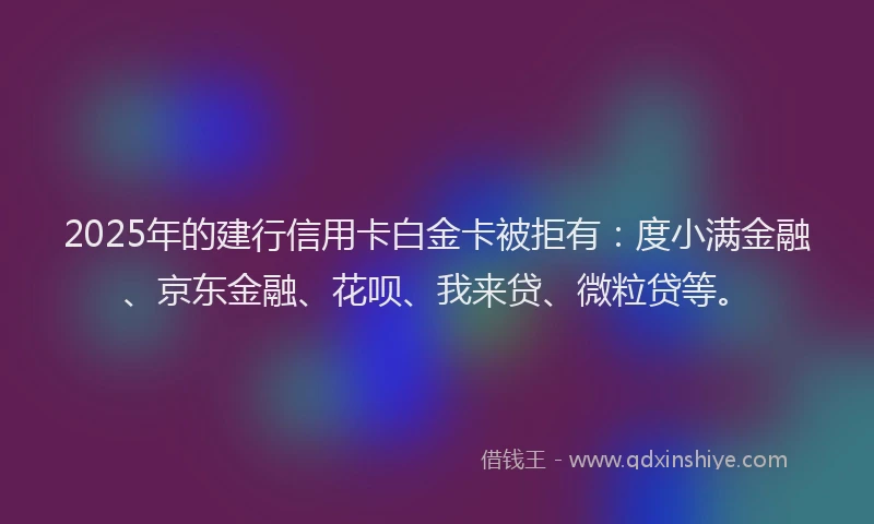 2025年的建行信用卡白金卡被拒有：度小满金融、京东金融、花呗、我来贷、微粒贷等。