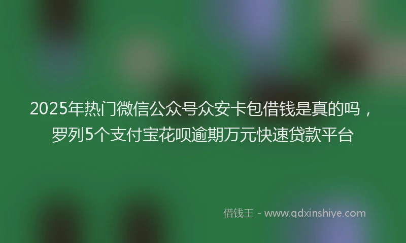 2025年热门微信公众号众安卡包借钱是真的吗，罗列5个支付宝花呗逾期万元快速贷款平台