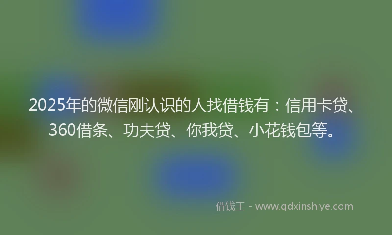 2025年的微信刚认识的人找借钱有：信用卡贷、360借条、功夫贷、你我贷、小花钱包等。