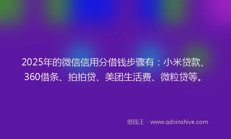 2025年的微信信用分借钱步骤有：小米贷款、360借条、拍拍贷、美团生活费、微粒贷等。