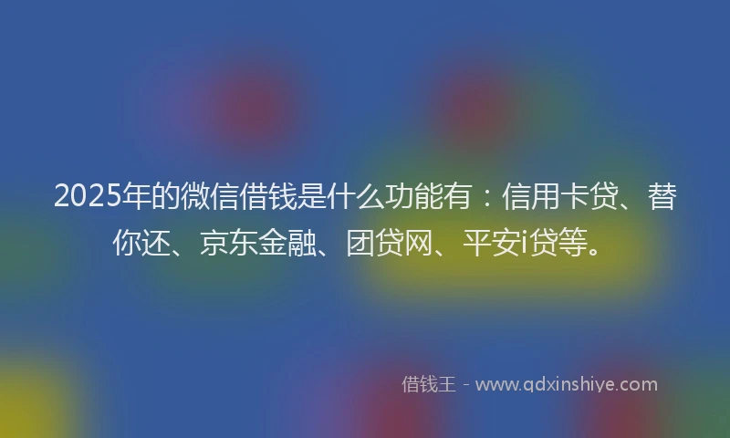 2025年的微信借钱是什么功能有：信用卡贷、替你还、京东金融、团贷网、平安i贷等。