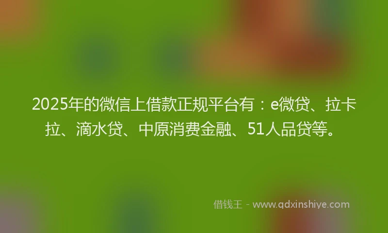 2025年的微信上借款正规平台有：e微贷、拉卡拉、滴水贷、中原消费金融、51人品贷等。