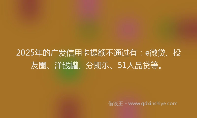 2025年的广发信用卡提额不通过有：e微贷、投友圈、洋钱罐、分期乐、51人品贷等。