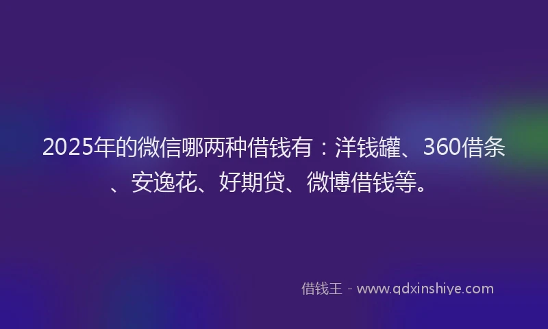 2025年的微信哪两种借钱有：洋钱罐、360借条、安逸花、好期贷、微博借钱等。