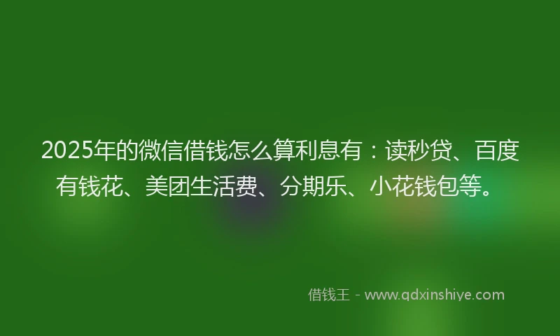 2025年的微信借钱怎么算利息有：读秒贷、百度有钱花、美团生活费、分期乐、小花钱包等。
