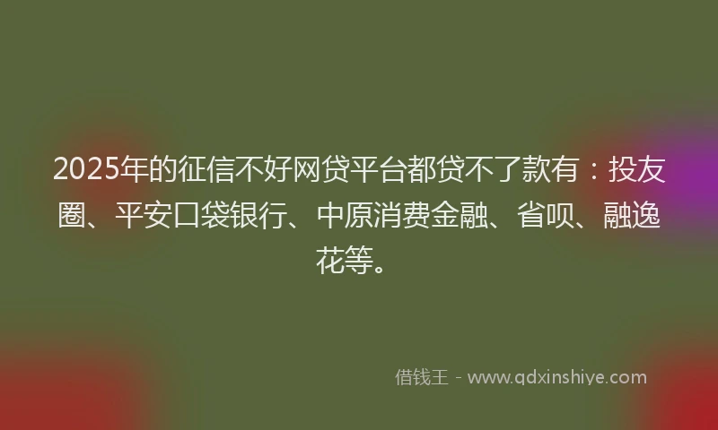 2025年的征信不好网贷平台都贷不了款有：投友圈、平安口袋银行、中原消费金融、省呗、融逸花等。