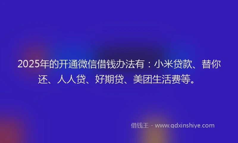 2025年的开通微信借钱办法有：小米贷款、替你还、人人贷、好期贷、美团生活费等。