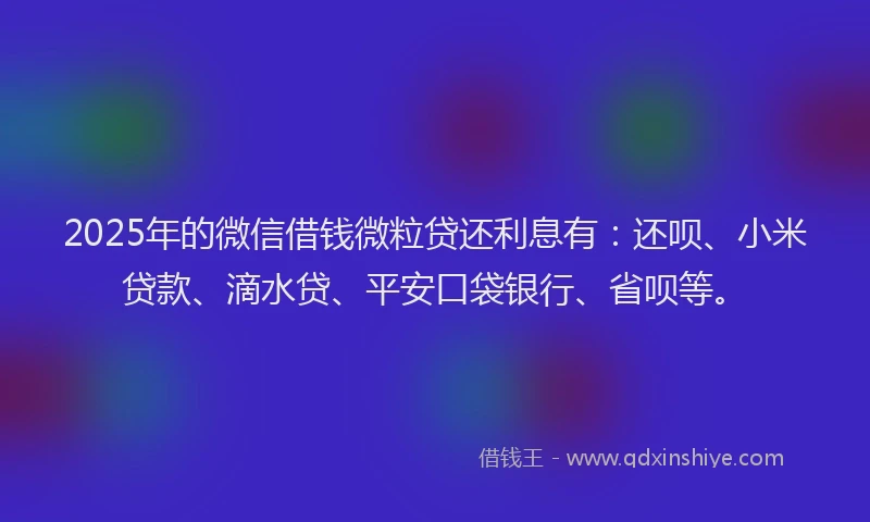 2025年的微信借钱微粒贷还利息有：还呗、小米贷款、滴水贷、平安口袋银行、省呗等。