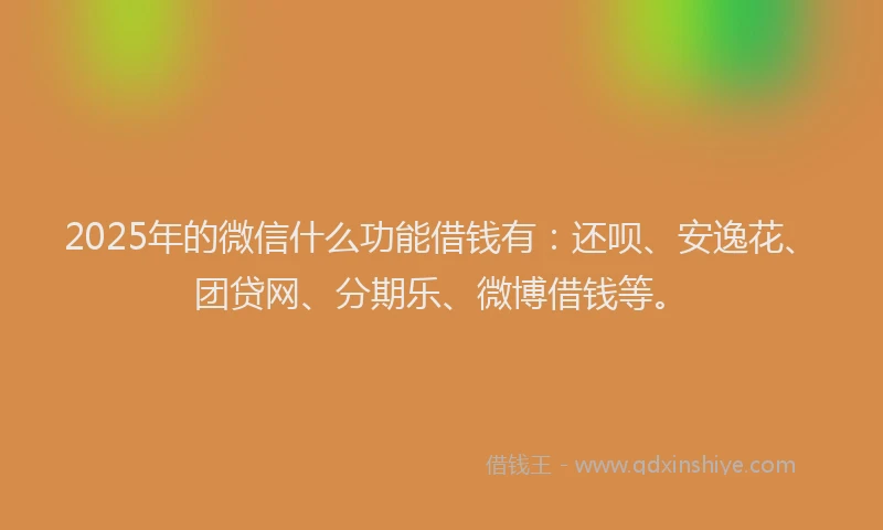 2025年的微信什么功能借钱有：还呗、安逸花、团贷网、分期乐、微博借钱等。