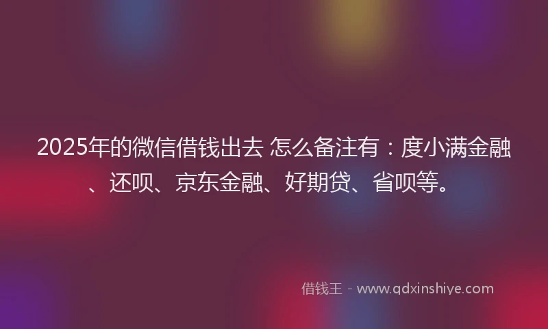 2025年的微信借钱出去 怎么备注有：度小满金融、还呗、京东金融、好期贷、省呗等。