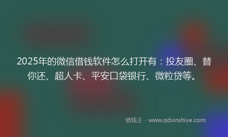 2025年的微信借钱软件怎么打开有：投友圈、替你还、超人卡、平安口袋银行、微粒贷等。