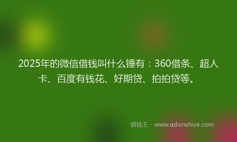 2025年的微信借钱叫什么锤有：360借条、超人卡、百度有钱花、好期贷、拍拍贷等。