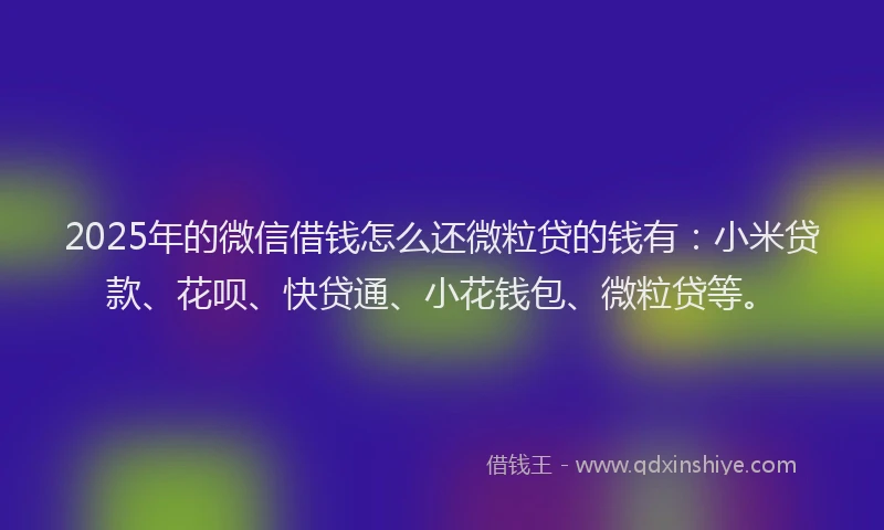 2025年的微信借钱怎么还微粒贷的钱有：小米贷款、花呗、快贷通、小花钱包、微粒贷等。