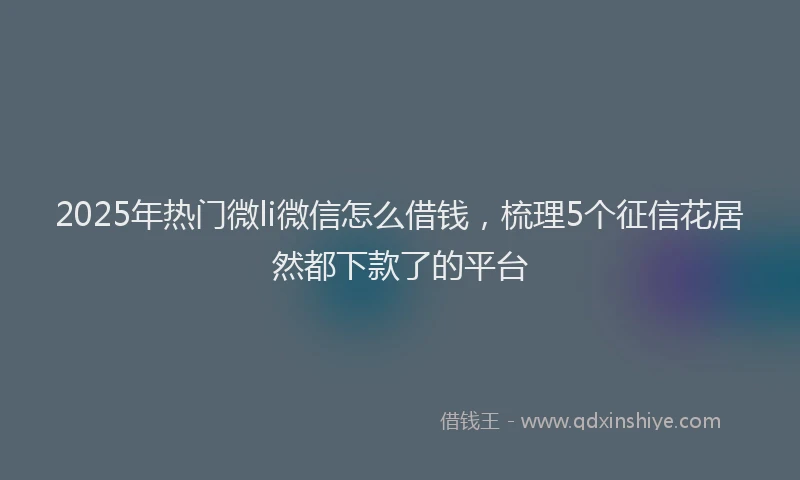 2025年热门微li微信怎么借钱，梳理5个征信花居然都下款了的平台