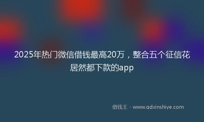 2025年热门微信借钱最高20万，整合五个征信花居然都下款的app