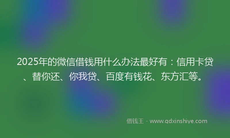 2025年的微信借钱用什么办法最好有：信用卡贷、替你还、你我贷、百度有钱花、东方汇等。