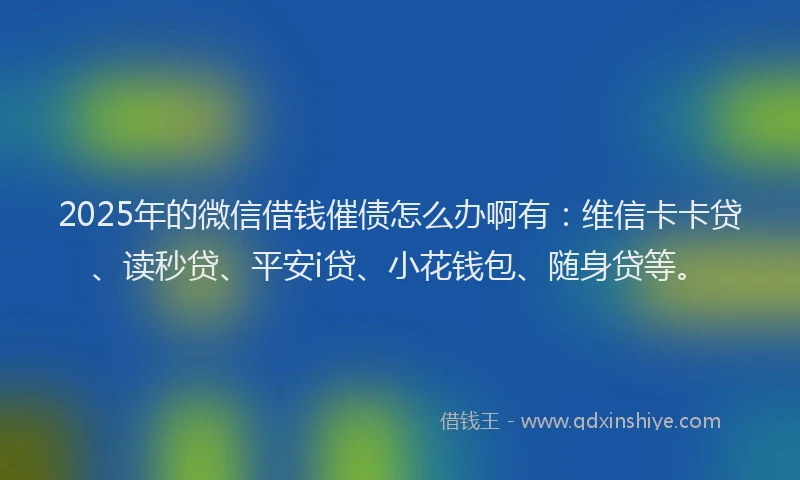 2025年的微信借钱催债怎么办啊有：维信卡卡贷、读秒贷、平安i贷、小花钱包、随身贷等。